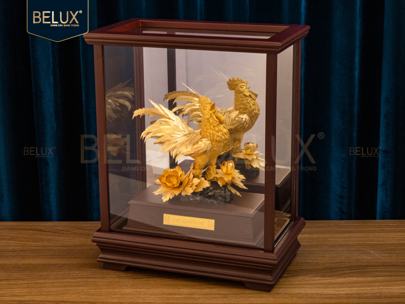 Tượng Gà Trống Đại Cát dát vàng 24k&nbsp;28x16x35cm